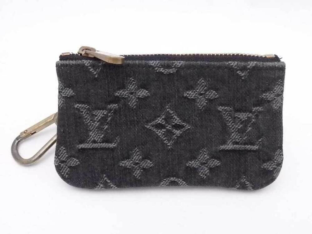 Louis Vuitton Coin Wallet Monogram Denim Pochette Pouch Black